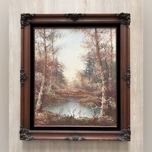 Vintage Forest Landscape Oil Painting Framed Signed By Artist Dark Goth Gloom